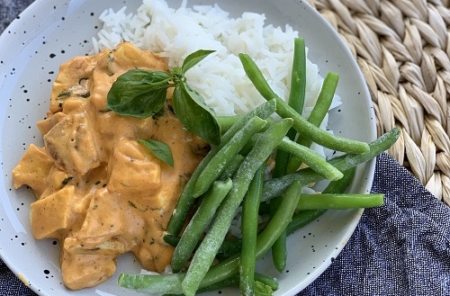 Halloumistroganoff med currysmak